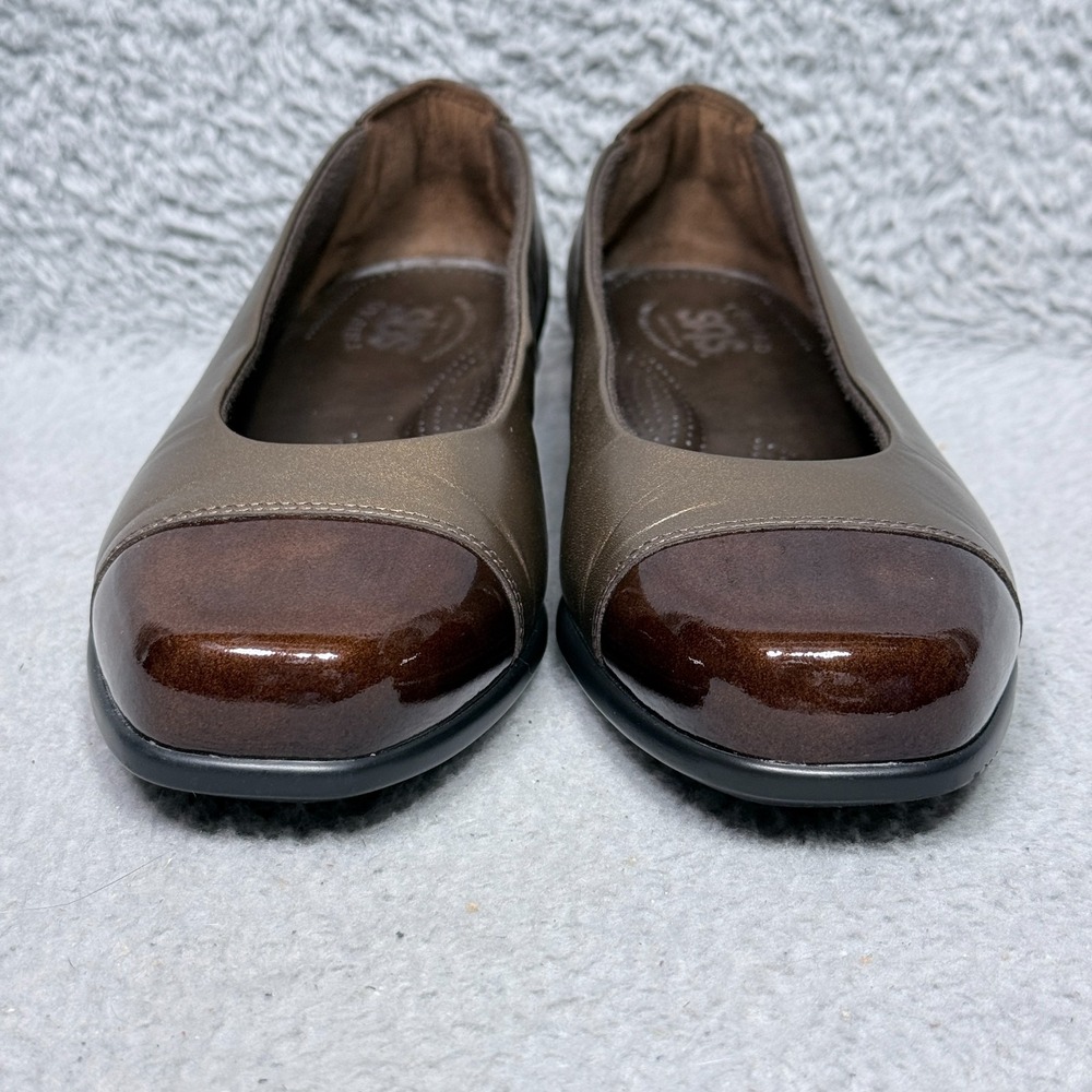 SAS Coco Womens Size 7.5 Slip On Ballet Flat Loafer Shoes Bronze Leather Cap Toe - Picture 2 of 9